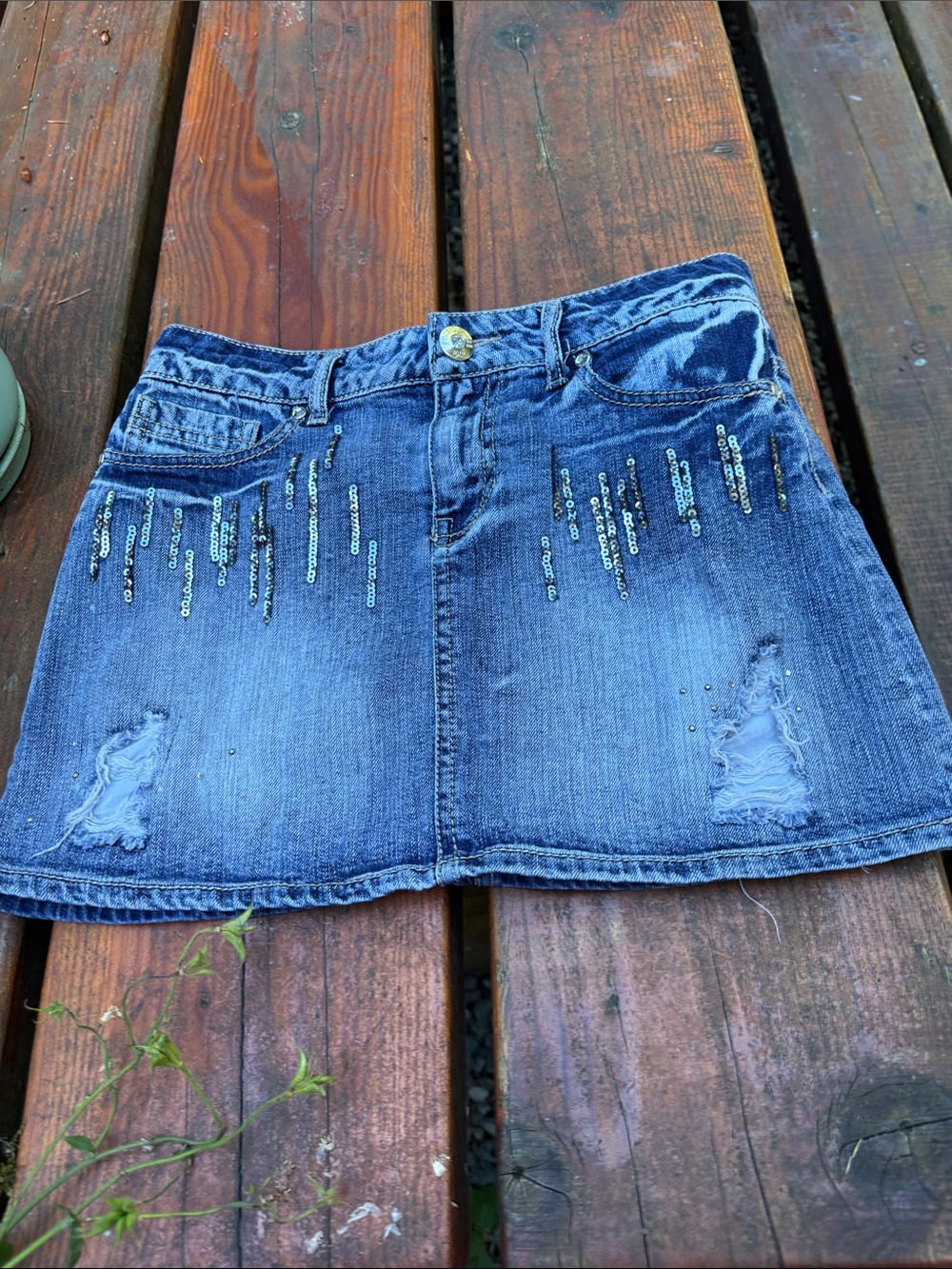 Guess Blue Denim Mini Skirt with Sequins